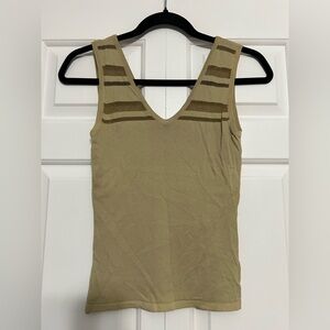 Vintage Y2K Costa Blanca Tan Knit V-Neck Tank w/ Sheer Accents– M/L